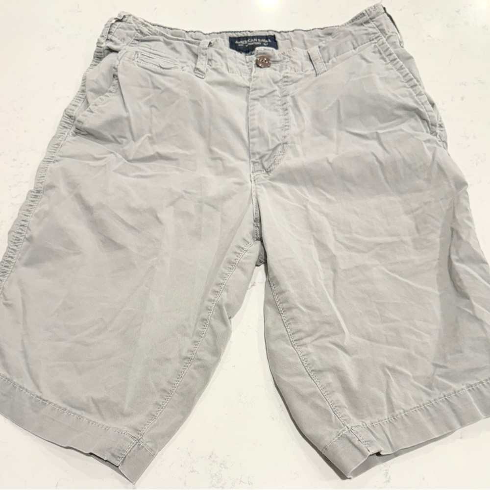 American Eagle Next Level Flex Light Blue/Gray Classic Khaki Shorts - Men's 26